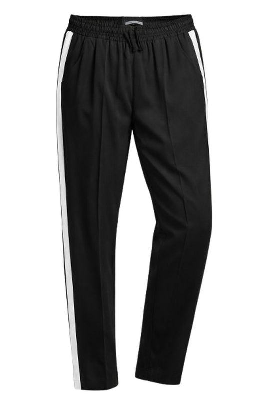 Black Track-Style Trousers with Side Stripe – Contemporary Smart Casual Fit