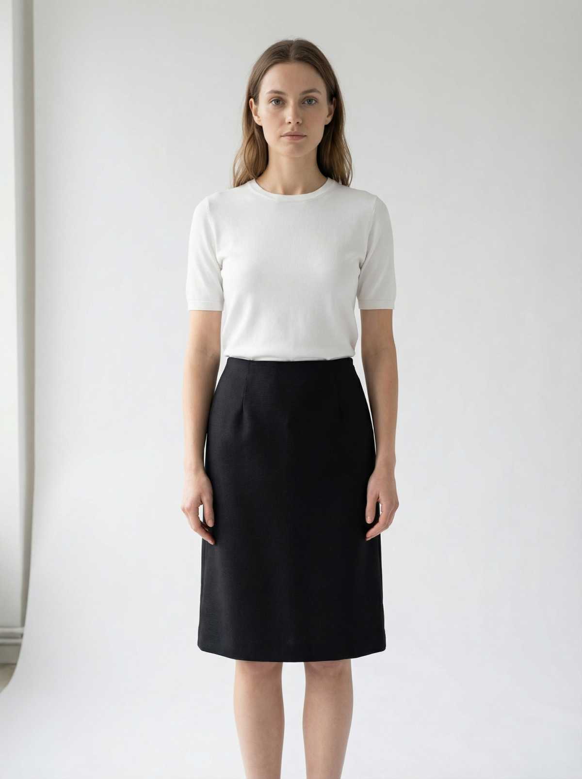 Conquista Φούστα Midi Office Look Μονόχρωμη Μαύρη C251-257-00