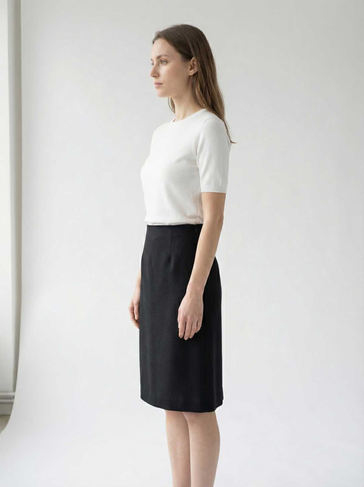 Conquista Φούστα Midi Office Look Μονόχρωμη Μαύρη C251-257-00