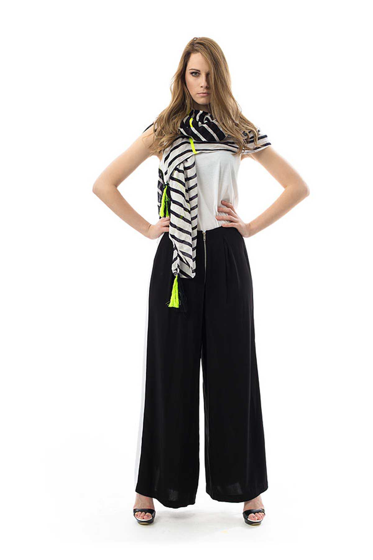 Wide Leg Pants with Stripe Detail