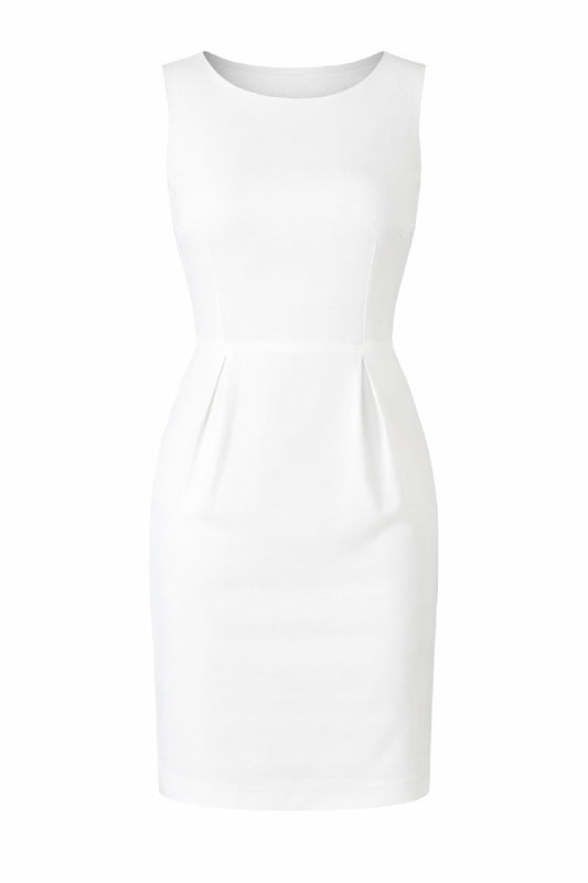 Κομψό λευκό αμάνικο φόρεμα - ελαστικό ύφασμα γκαμπαρντίνας με επένδυση