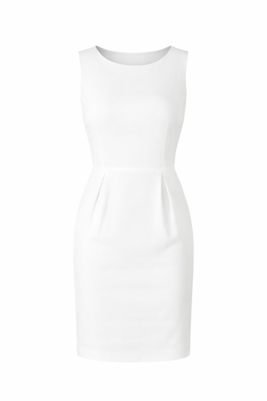 Elegant White Sleeveless Dress - Elastic Gabardine Fabric with Lining