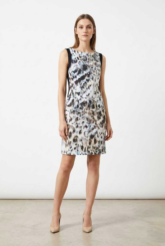 Sleeveless Printed Sheath Dress with Contoured Panels