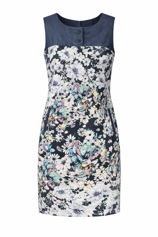 Φόρεμα χωρίς μανίκια με φλοράλ print και ζιβάγκο σε αντίθεση