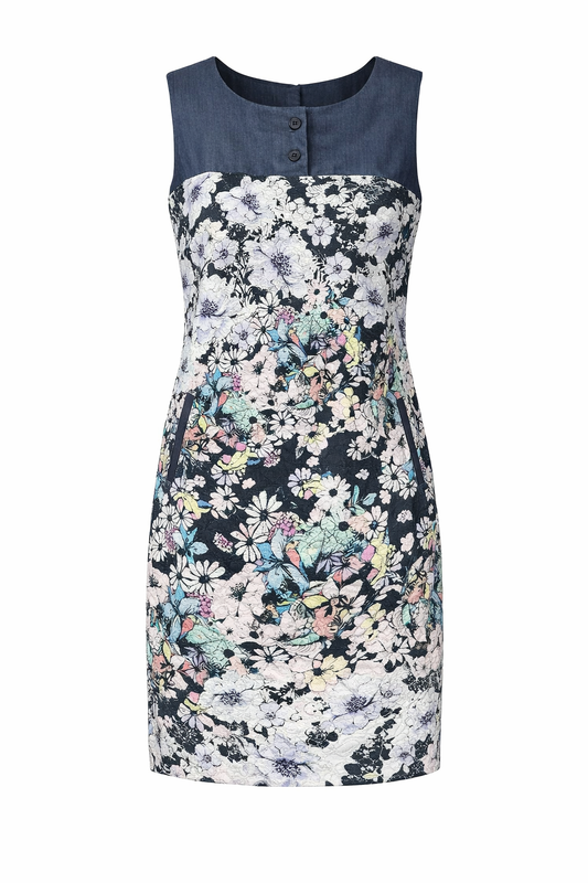 Floral Print Sleeveless Dress with Contrast Yoke