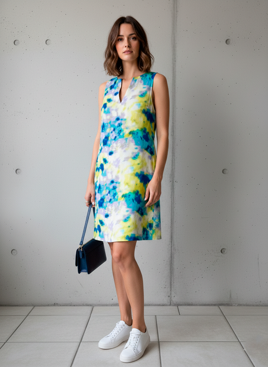 Sleeveless Watercolor Print Summer Dress