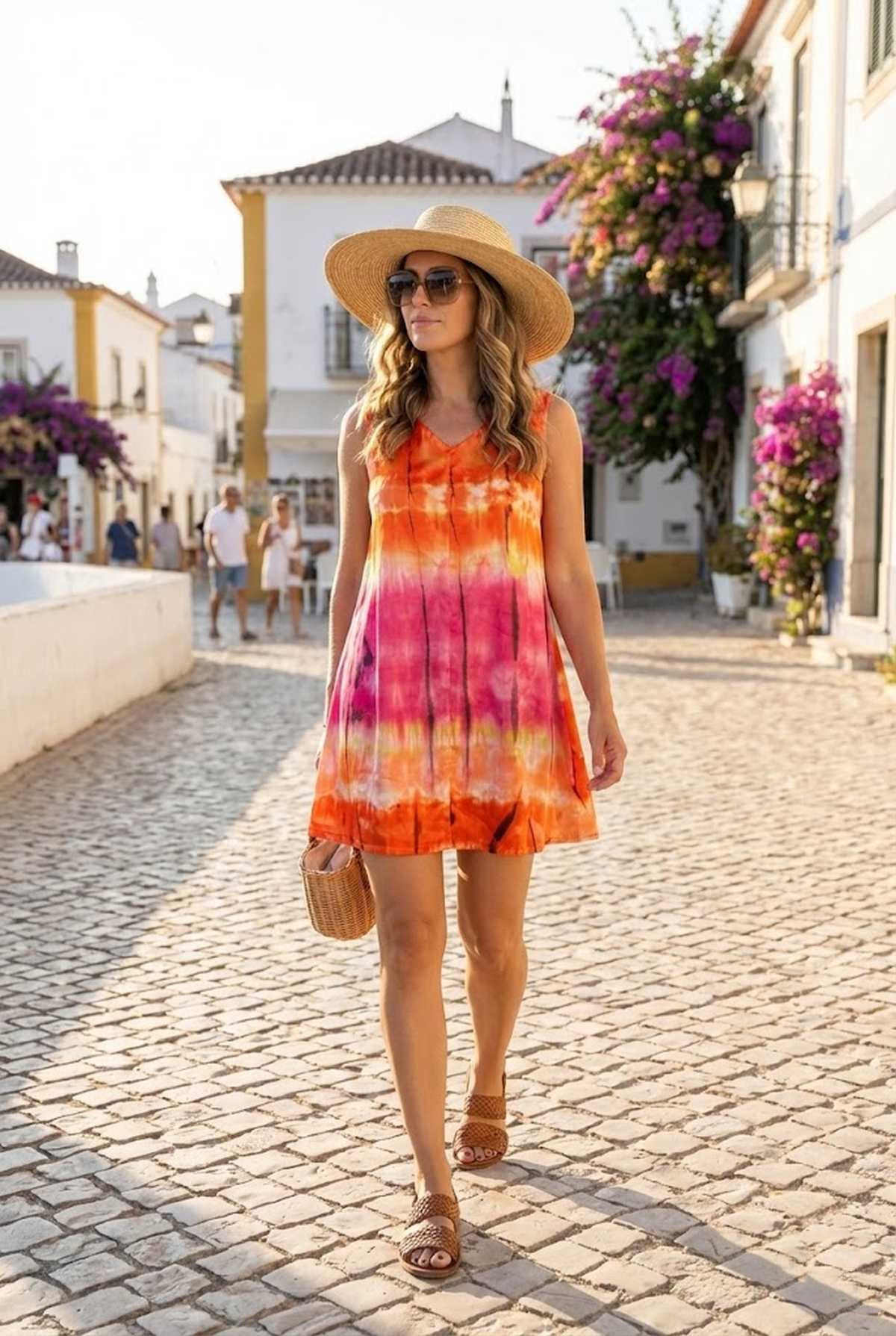 Φόρεμα σε γραμμή Α με μανίκια και tie-dye