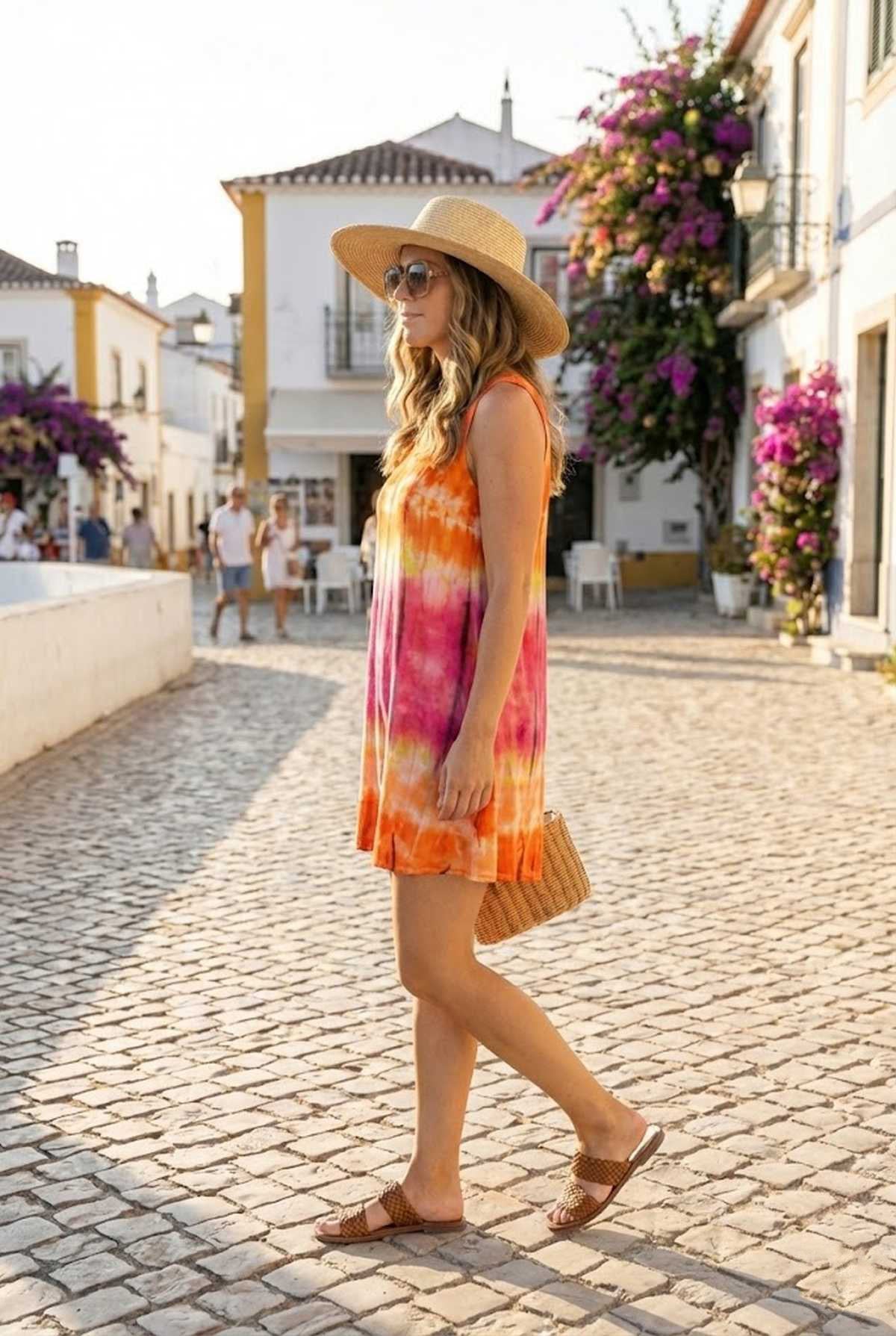 Φόρεμα σε γραμμή Α με μανίκια και tie-dye