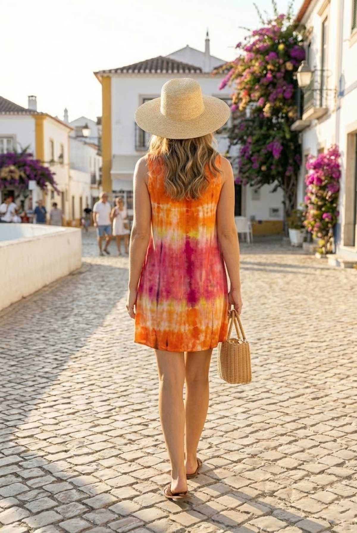 Φόρεμα σε γραμμή Α με μανίκια και tie-dye