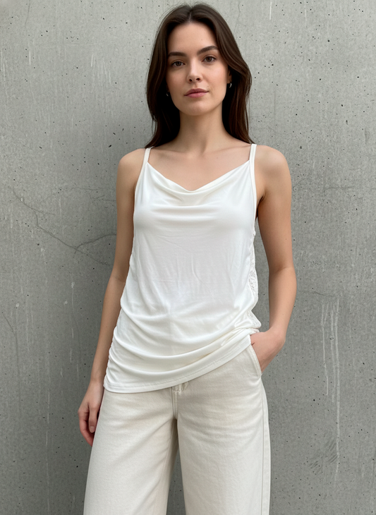 White Draped Racerback Top