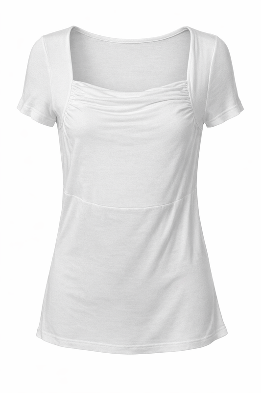 Ruched Neck Short-Sleeve Cotton Top