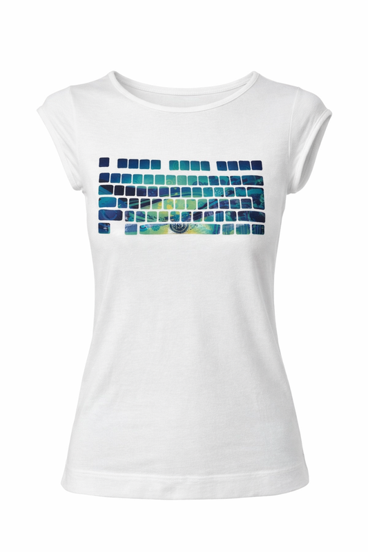 Abstract Mosaic Print Cap-Sleeve Cotton Top