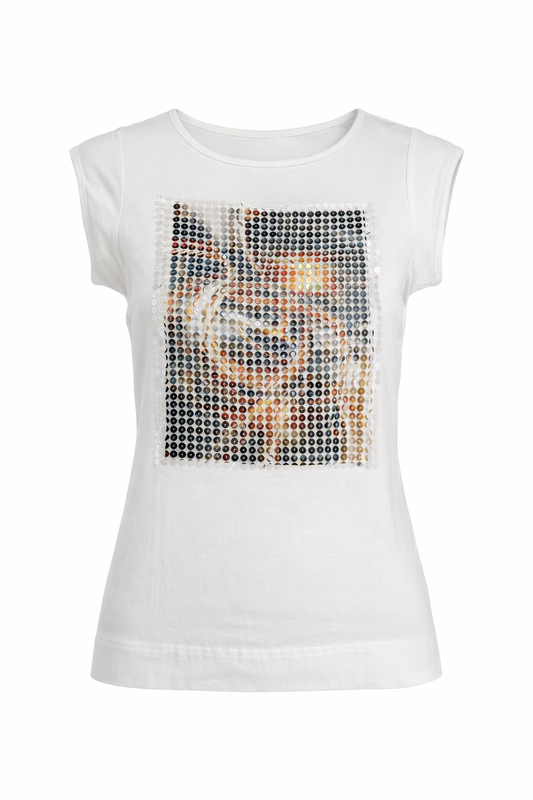 Embellished Graphic Cap-Sleeve Top