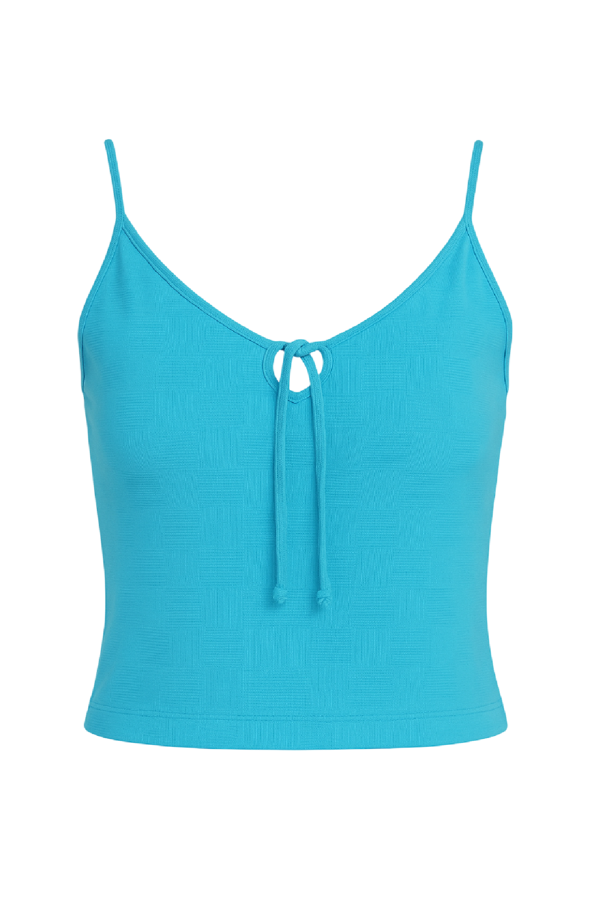 Ribbed Knit Camisole Top with Front Tie Detail in Sky Blue