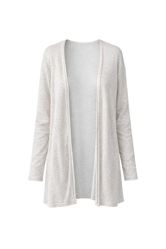 Soft Open-Front Knit Cardigan in Natural Melange