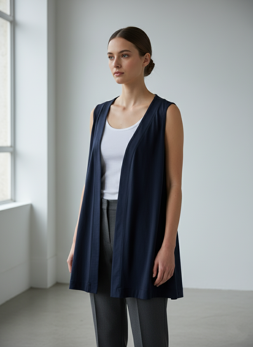 Ανοιχτή Ζακέτα Αμάνικη σε Navy Blue