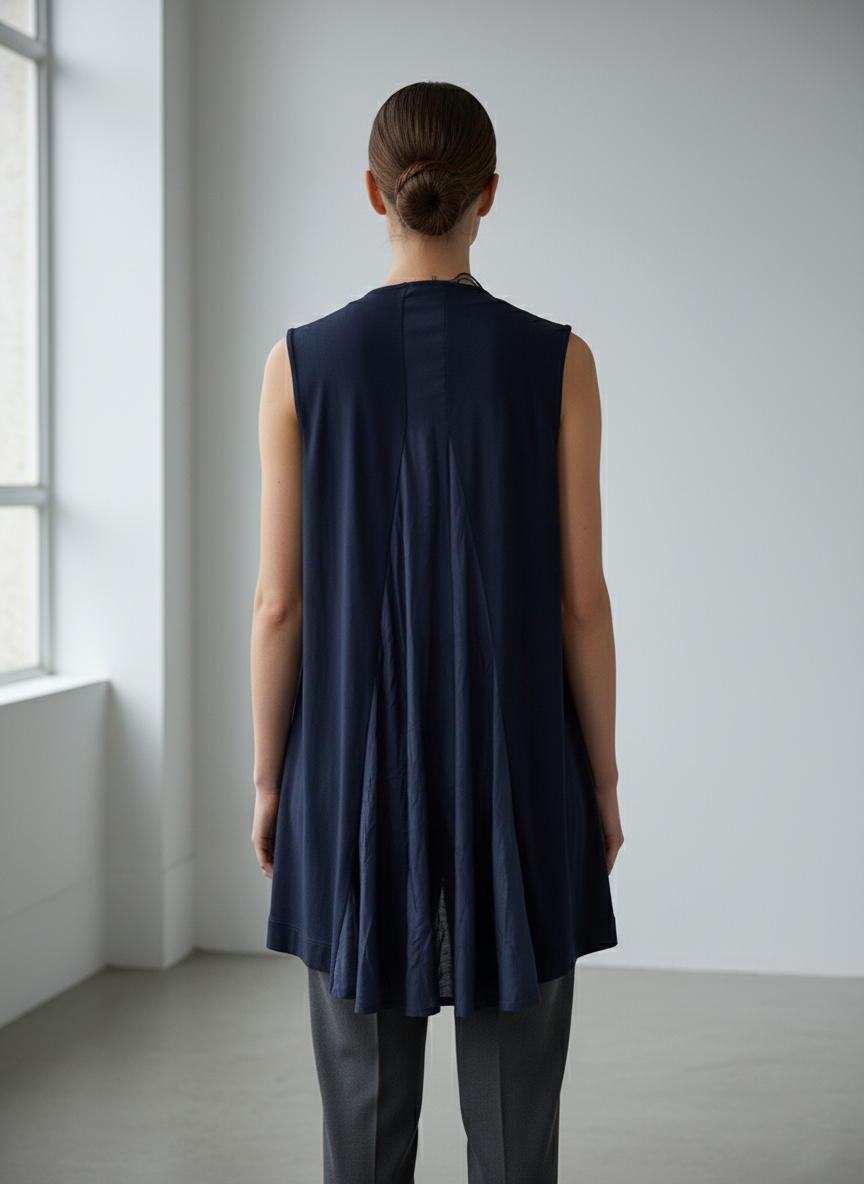 Ανοιχτή Ζακέτα Αμάνικη σε Navy Blue