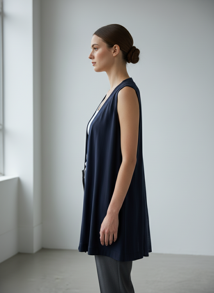 Ανοιχτή Ζακέτα Αμάνικη σε Navy Blue