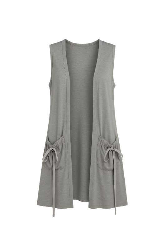 Sleeveless Grey Cardigan with Adjustable Pocket Details