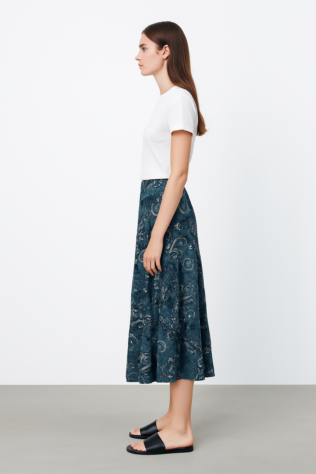 Printed Viscose Midi Skirt with Tiered Hem