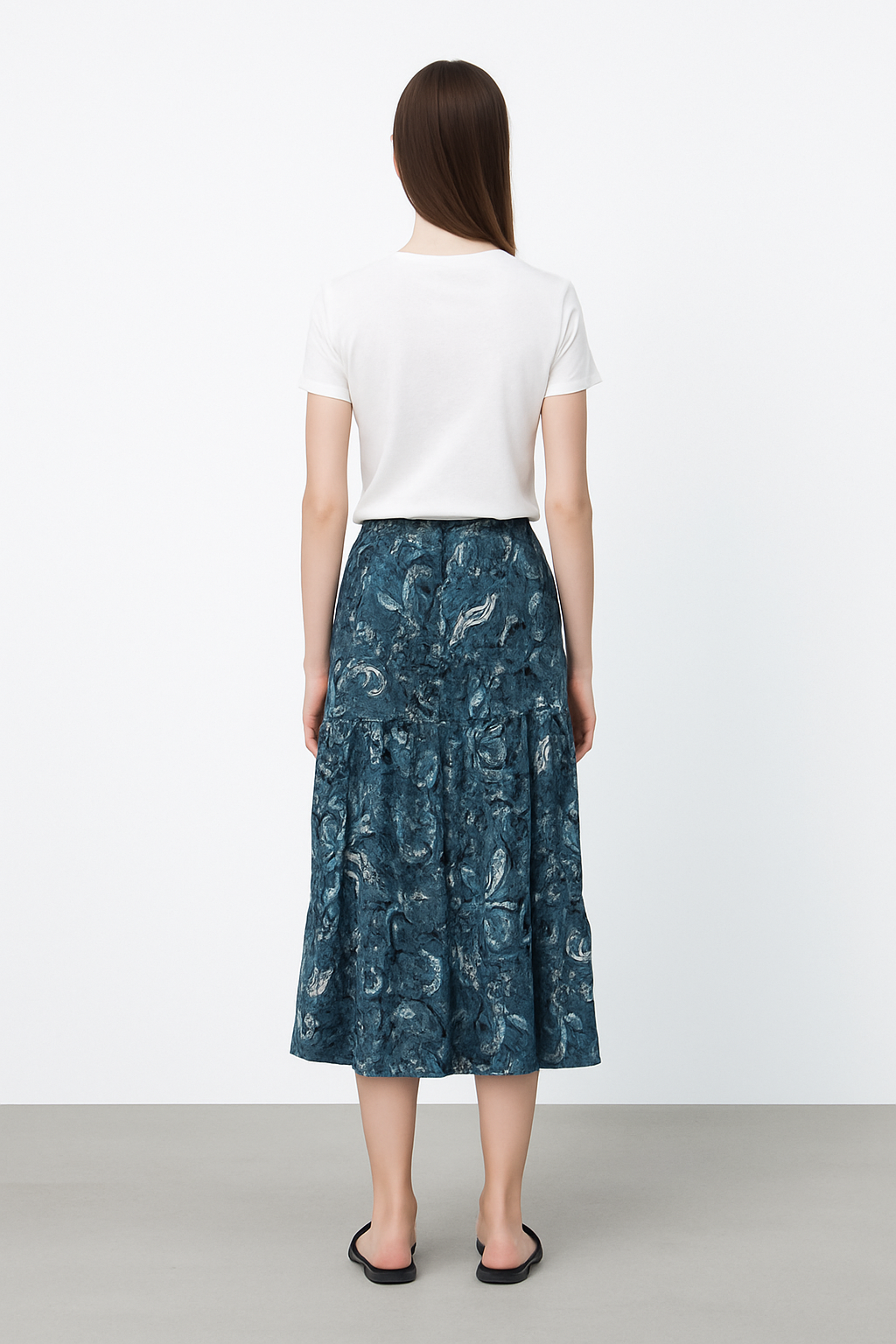 Printed Viscose Midi Skirt with Tiered Hem