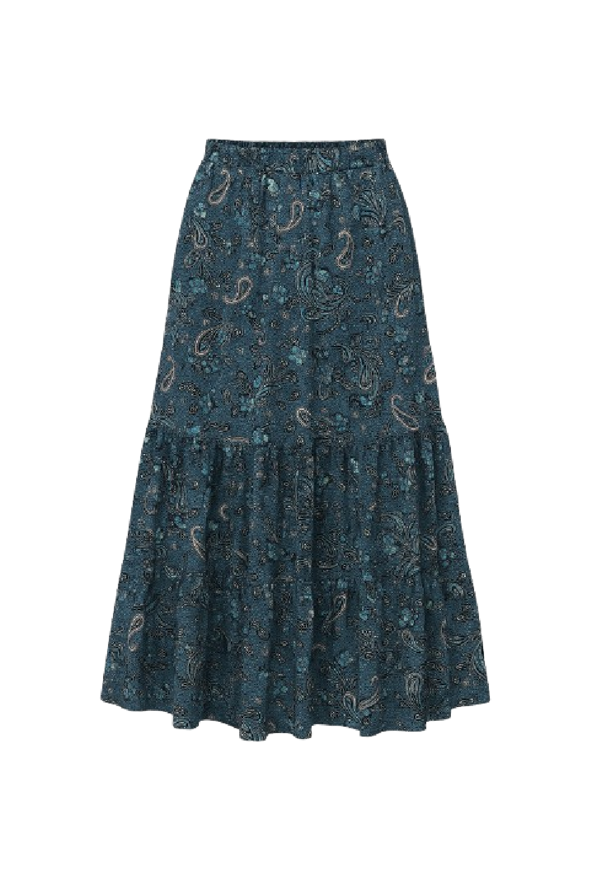Printed Viscose Midi Skirt with Tiered Hem