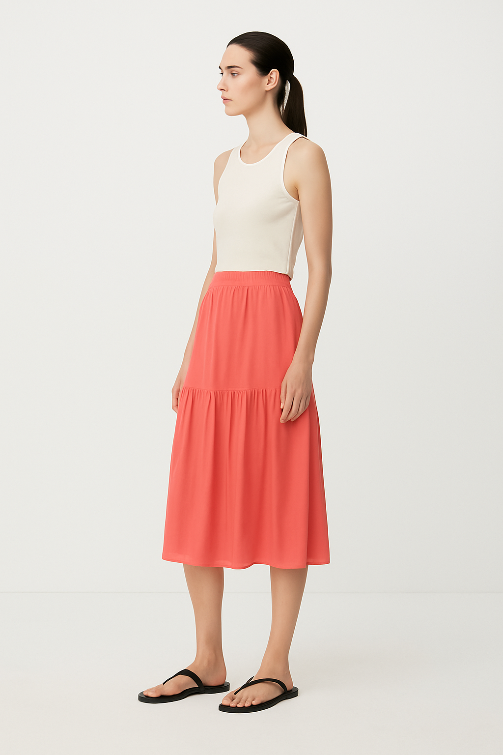 Tiered Midi Skirt in 100% Viscose