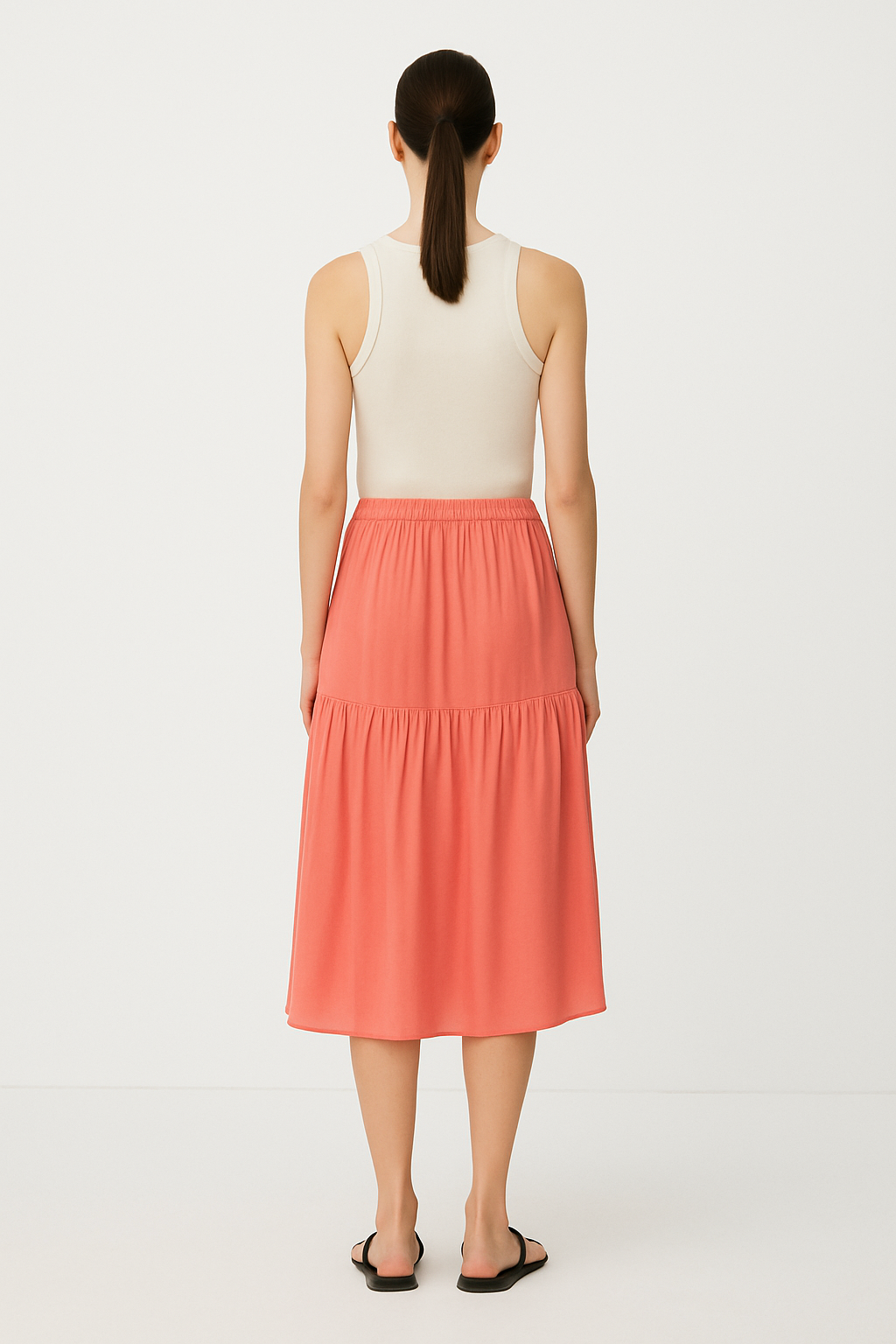 Tiered Midi Skirt in 100% Viscose