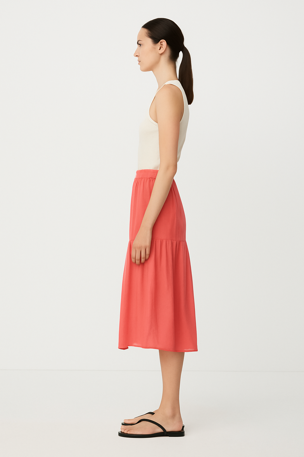 Tiered Midi Skirt in 100% Viscose