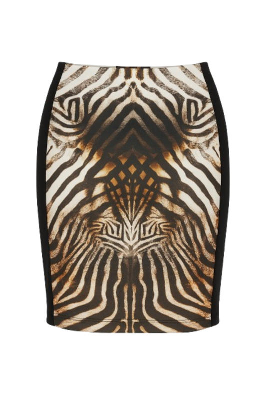 Φούστα μολύβι με animal print και μαύρα πλαϊνά τμήματα