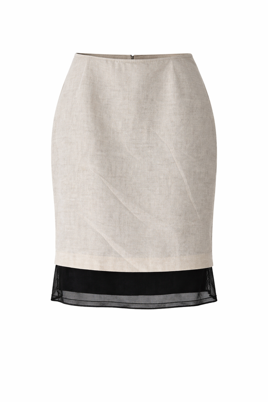 Linen-Blend Midi Skirt with Sheer Hem Detail – Refined Minimal Elegance