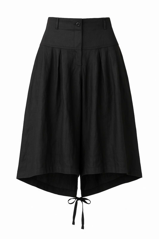 Black Wide-Leg Midi Skirt-Shorts — Contemporary Design with Elegant, Airy Movement