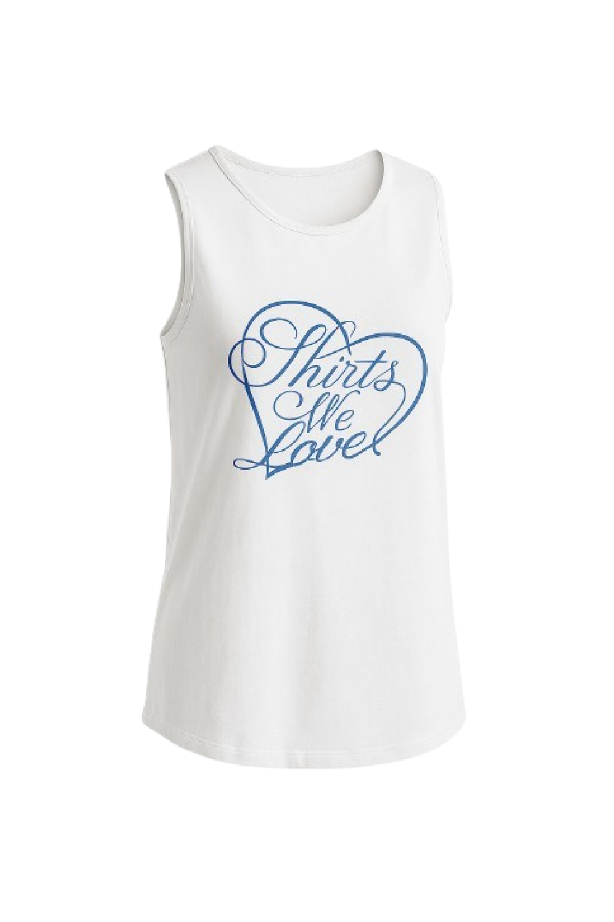 Λευκό αμάνικο τοπ με μπλε τύπωμα “Shirts We Love”
