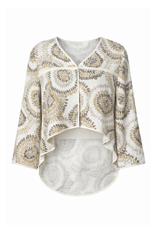 Printed Lightweight Overlay Top with Draped Hem