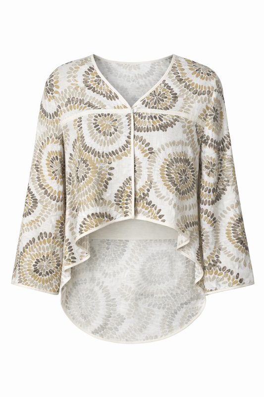 Printed Lightweight Overlay Top with Draped Hem