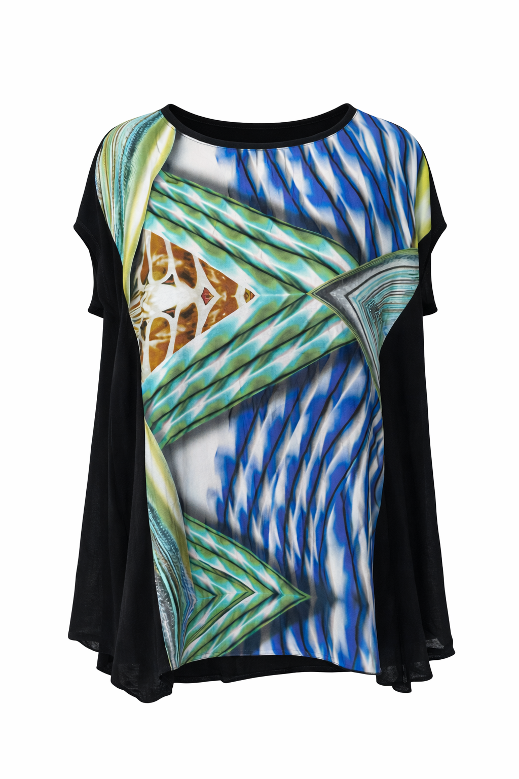 Oversized Graphic Print Top with Draped Sides – Artistic Statement and Fluid Comfort
