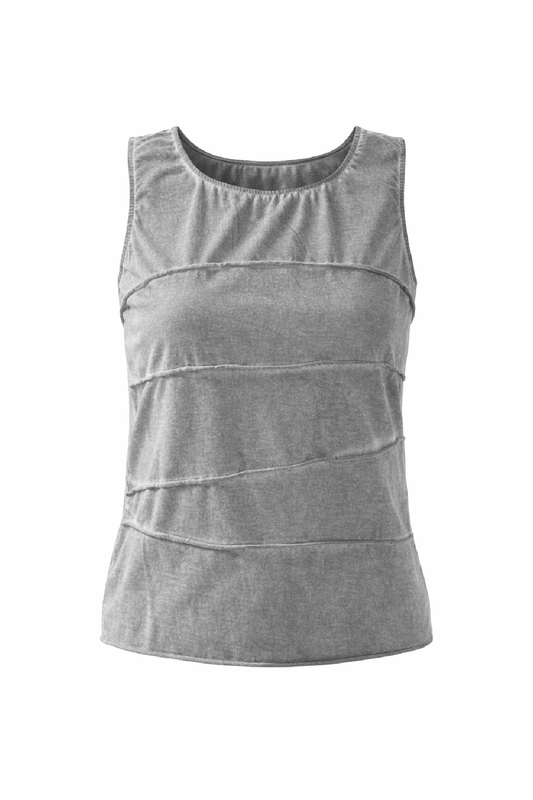 Sleeveless Textured Panel Top with Soft Washed Finish – Modern Simplicity and Everyday Comfort