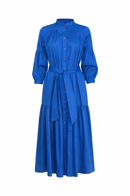 Button-Front Midi Shirt Dress with Belt
