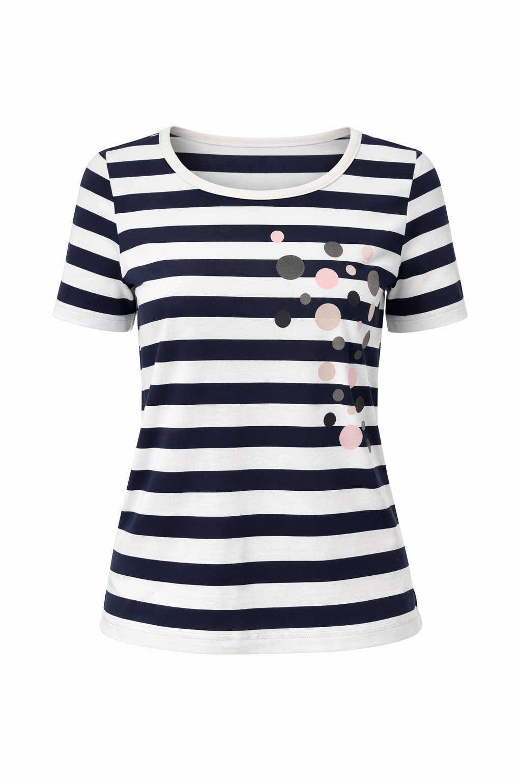 Striped Short-Sleeve Top with Graphic Detail – Modern Casual Essential