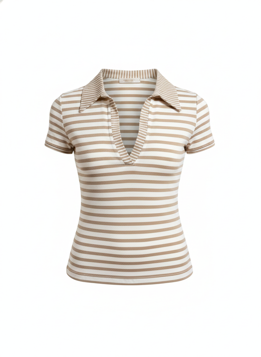 Striped Knit Polo Top — Chic, Comfortable and Perfect for Effortless Everyday Style