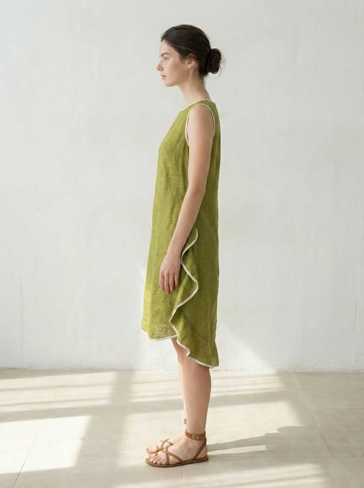 Sleeveless Linen-Blend Dress with Layered Ruffle Hem – Effortless Elegance