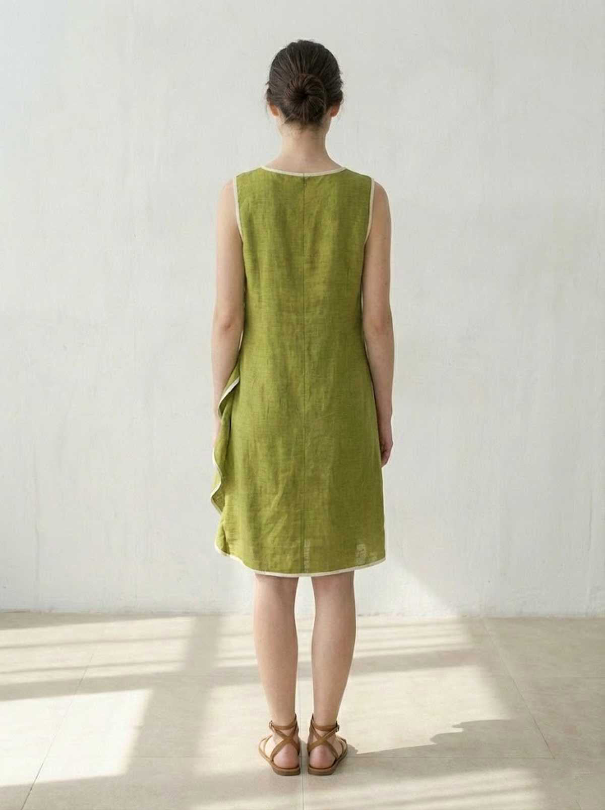 Sleeveless Linen-Blend Dress with Layered Ruffle Hem – Effortless Elegance