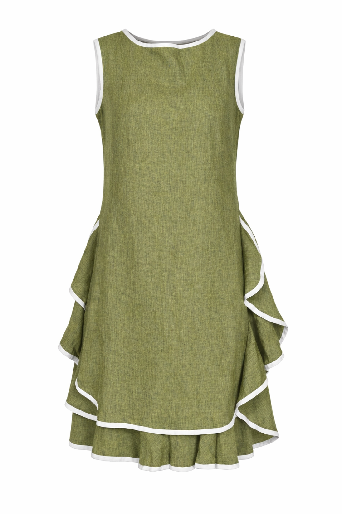 Sleeveless Linen-Blend Dress with Layered Ruffle Hem – Effortless Elegance