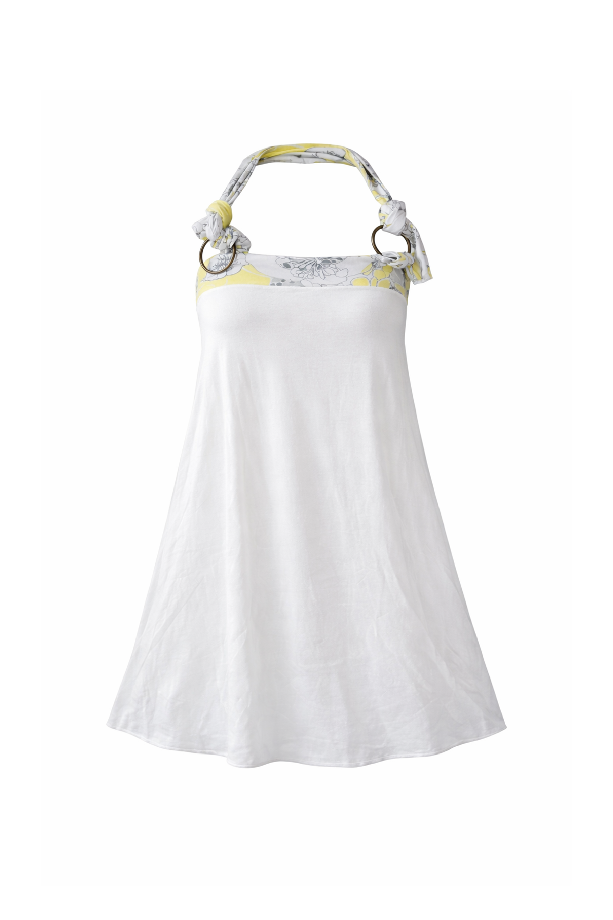 Halter Neck Summer Dress with Soft Drape and Printed Trim
