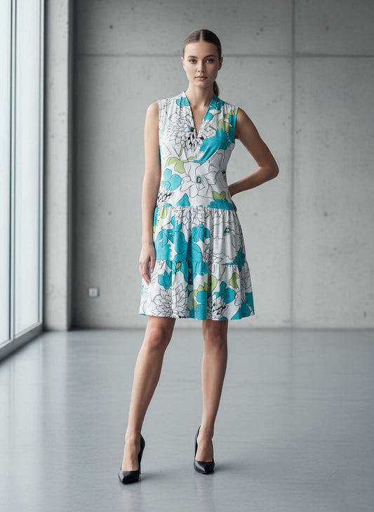 Sleeveless Floral Tiered Dress with V-Neckline