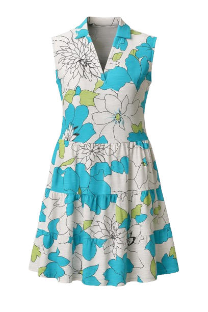 Conquista Φόρεμα Mini Casual Αμάνικο V-Λαιμόκοψη Με Σούρα Floral Τιρκουάζ C262-221-07