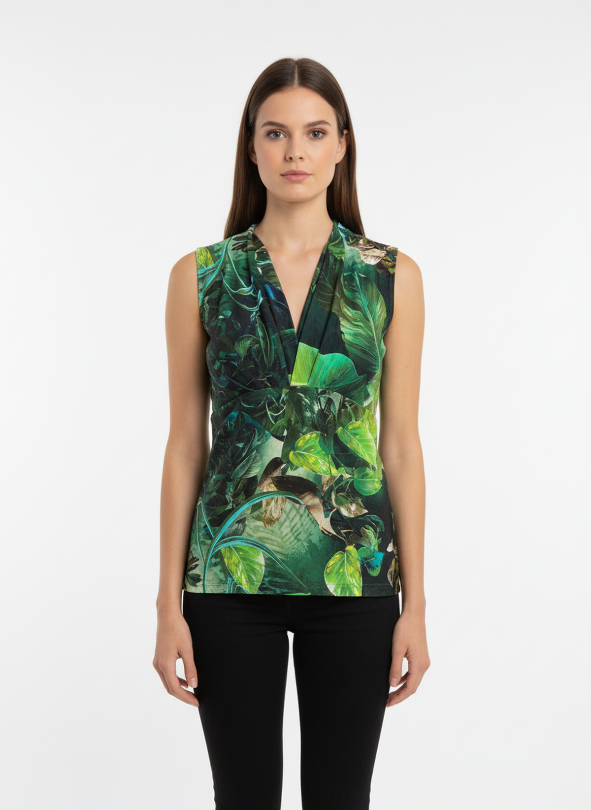 Conquista Τοπ Casual Αμάνικο V-Λαιμόκοψη Εμπριμέ Floral Πράσινο C262-226-17