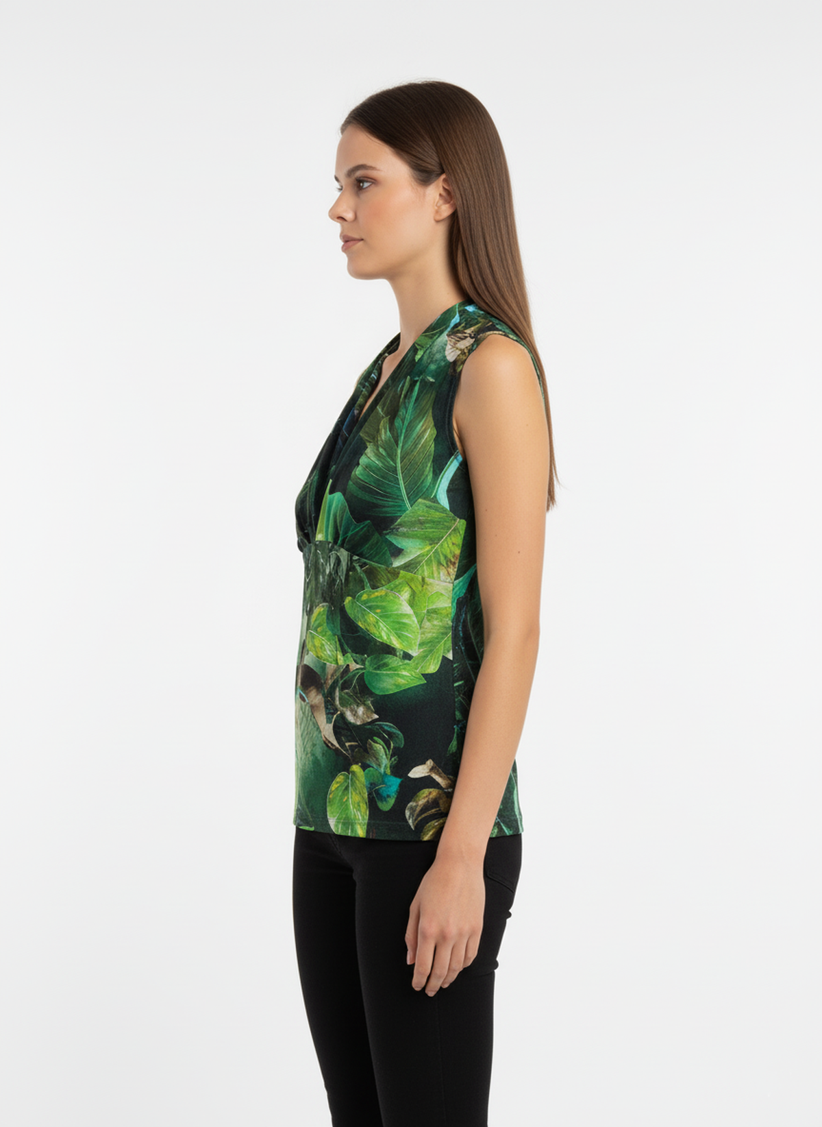Conquista Τοπ Casual Αμάνικο V-Λαιμόκοψη Εμπριμέ Floral Πράσινο C262-226-17