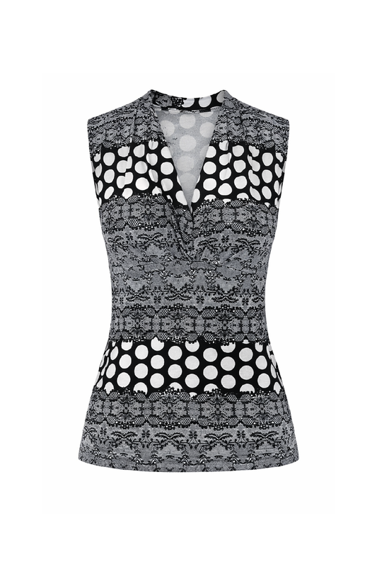 Sleeveless V-Neck Top with Mixed Print