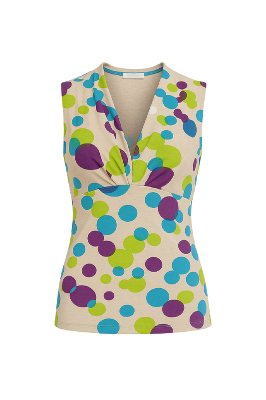 Sleeveless V-Neck Top with Colorful Bubble Print